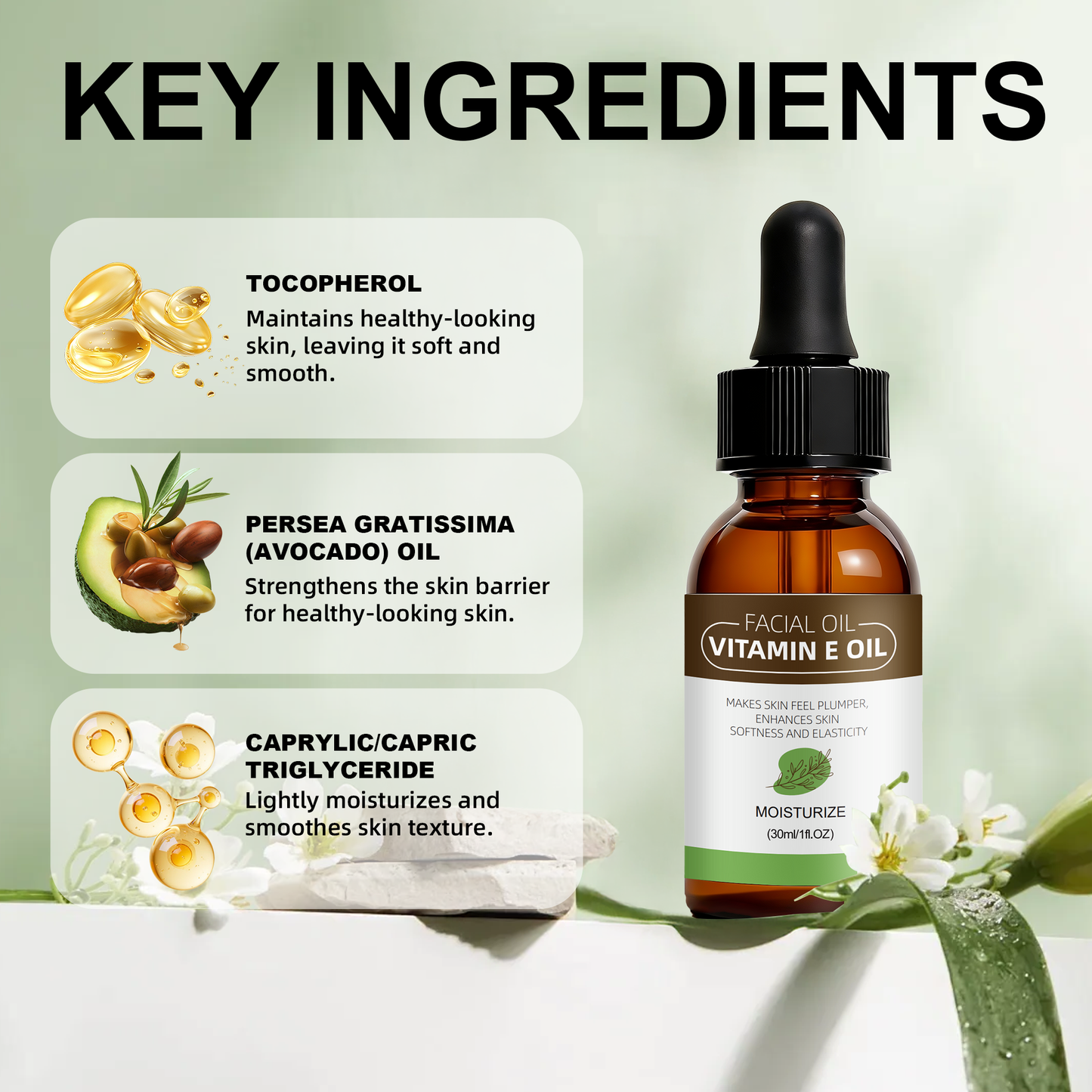 Vitamin E Face Oil ¨C Universal 30ml | Nourishing & Hydrating Oil in Brown Plastic Dropper Bottle