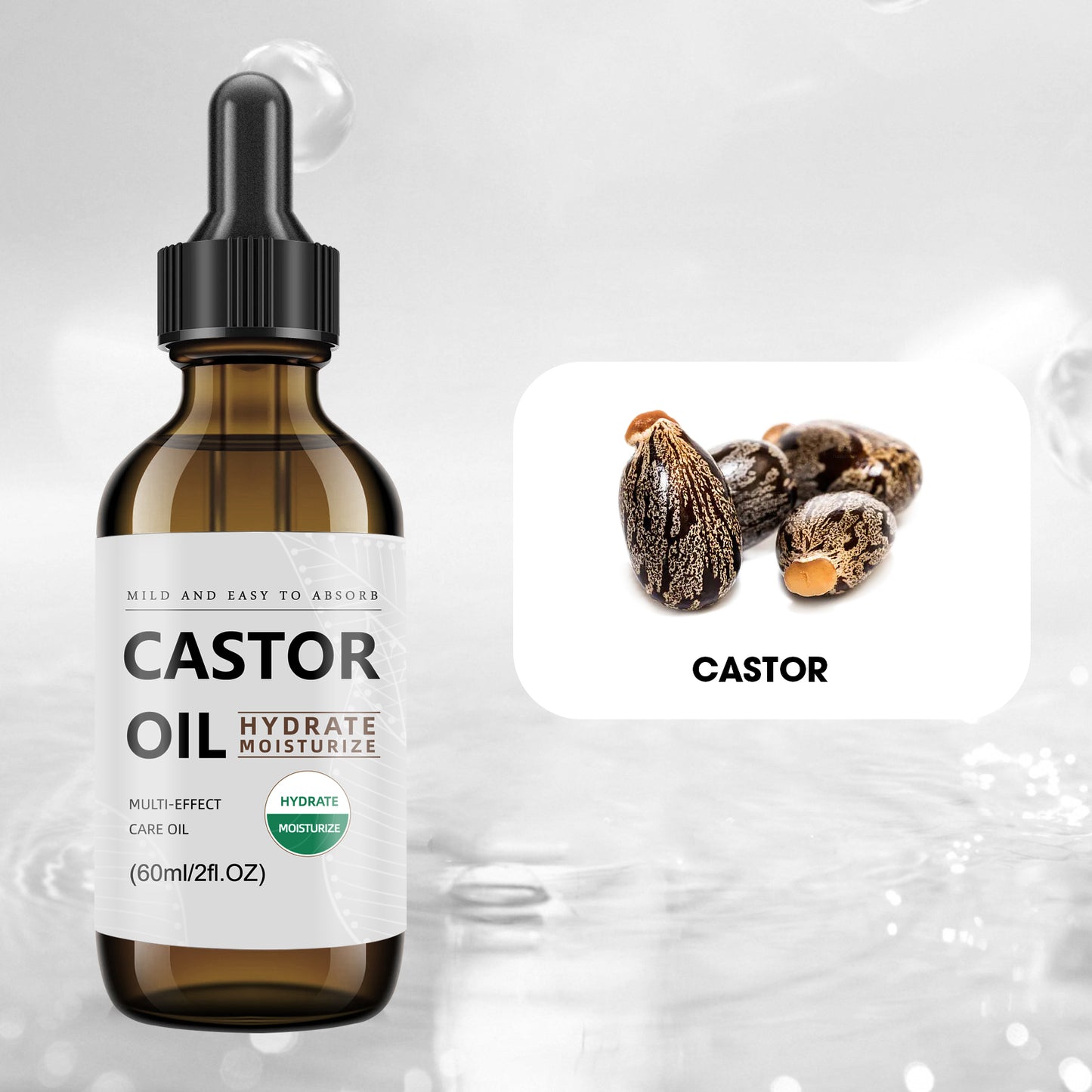 Castor Care Oil ¨C Universal 60ml | 100% Pure Castor Oil in Brown Glass Dropper Bottle