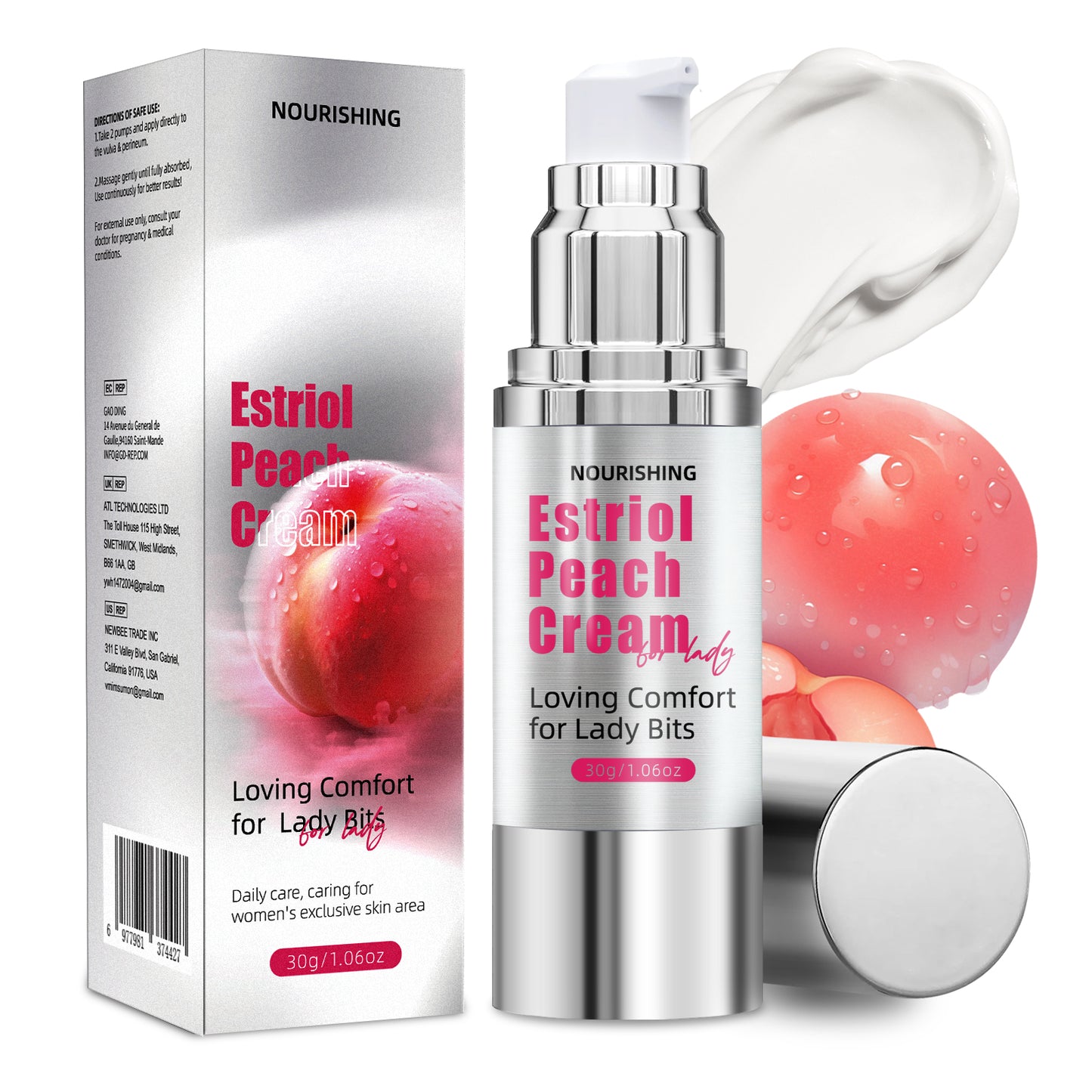 Bioidentical Estriol Cream for Women – Natural Peach Scent Formula – Menopause Relief for Vaginal Dryness & Vulva Itch – 30ml Bottle (Lasts 2 Months)