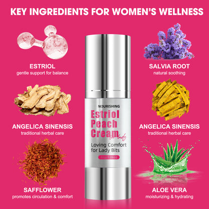 Bioidentical Estriol Cream for Women – Natural Peach Scent Formula – Menopause Relief for Vaginal Dryness & Vulva Itch – 30ml Bottle (Lasts 2 Months)